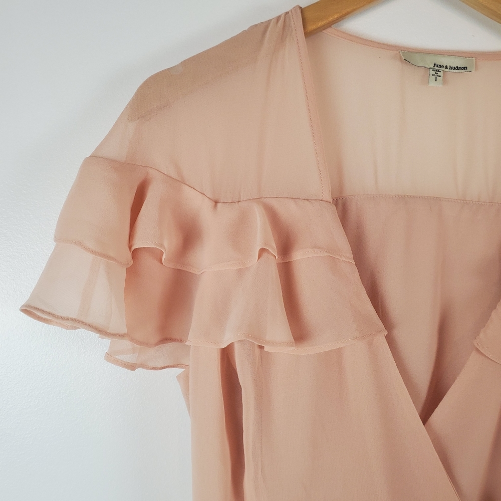 June & hudson frilly pink wrap top, large - Picture 2 of 7